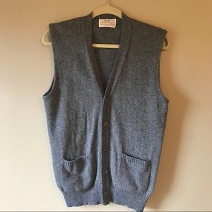 Vintage Grey Wool Button Down Grandpa Sweater Vest Lord Jeff